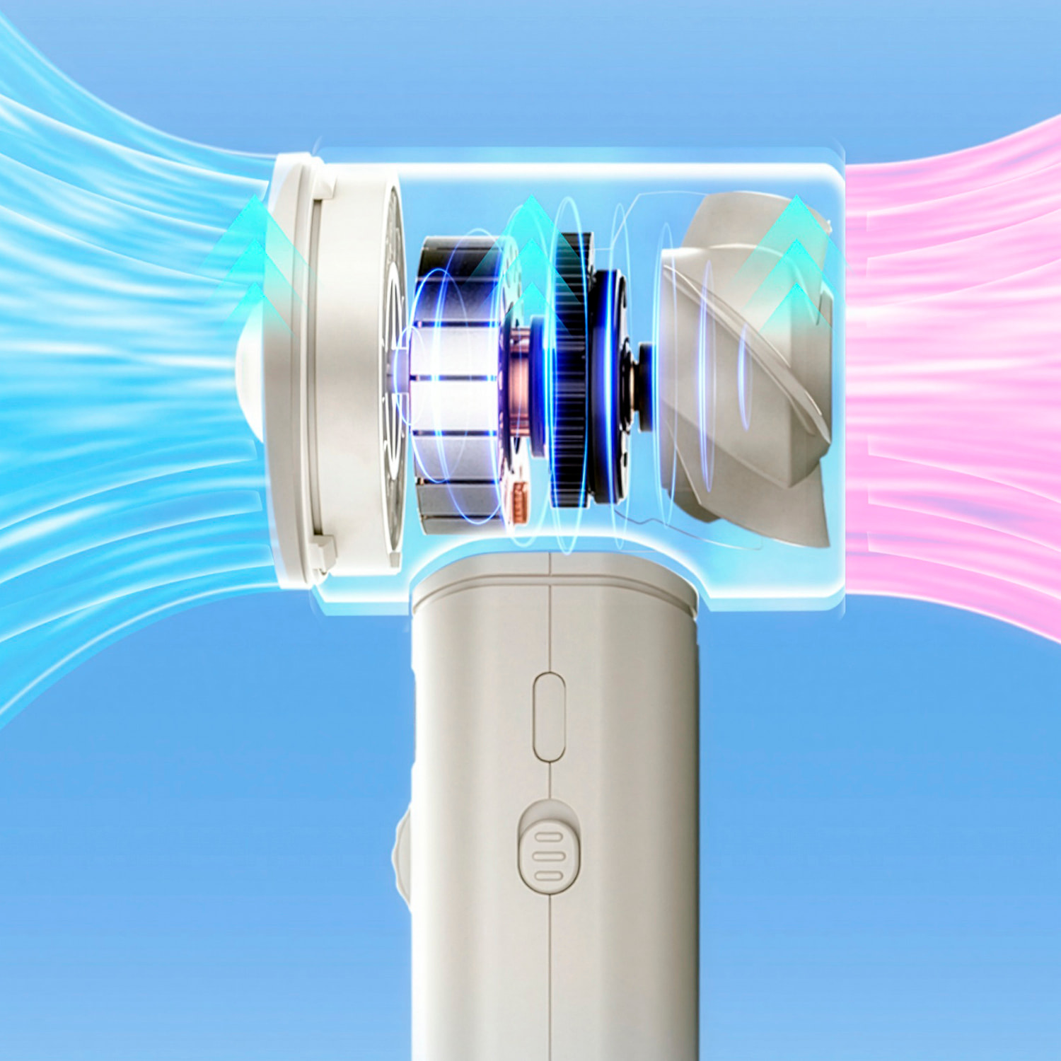 Ventilatore portatile S1064 con 199 velocità di regolazione continua, schermo LCD e visualizzazione in tempo reale del livello della batteria.