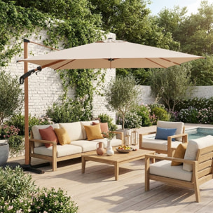 Parasol déporté rectangulaire 3x4m, mât effet bois ETRETAT