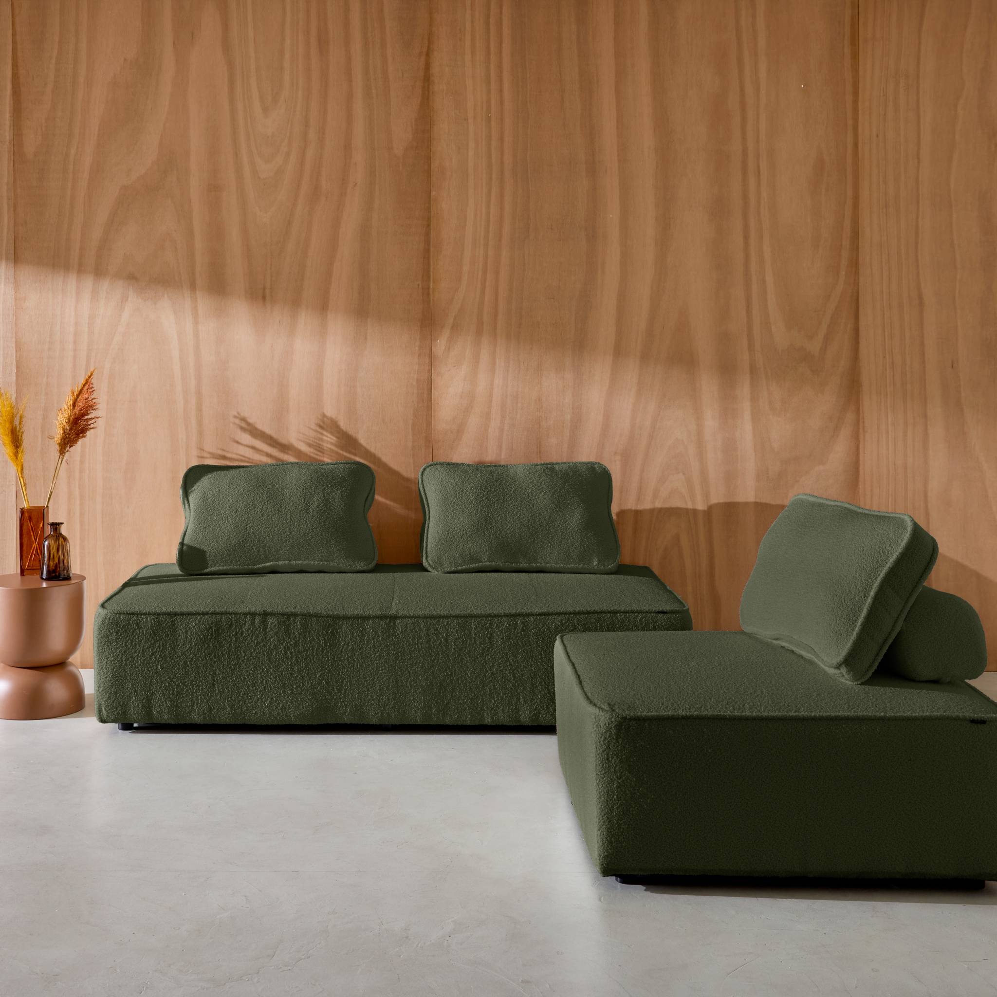 Ensemble chauffeuses pour canapé modulable 3 places bouclette kaki - Bao