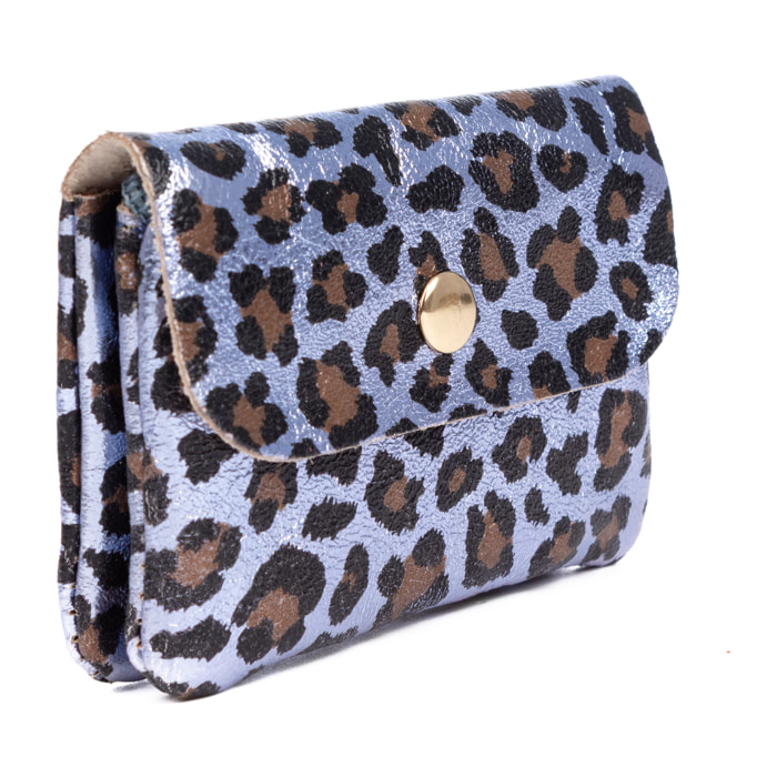 Alpignano monedero mujer. Piel auténtica Gamuza, diseño animal print leopardo, lacada brillante