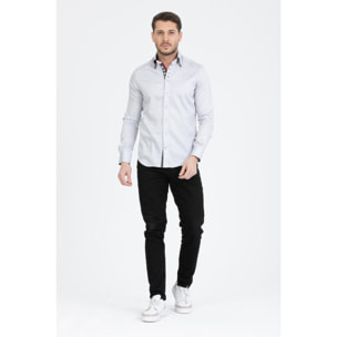 Camicia Uomo 2 Bottoni Button Down 7bottoni Doppio Coll Satin Unito Grigio
