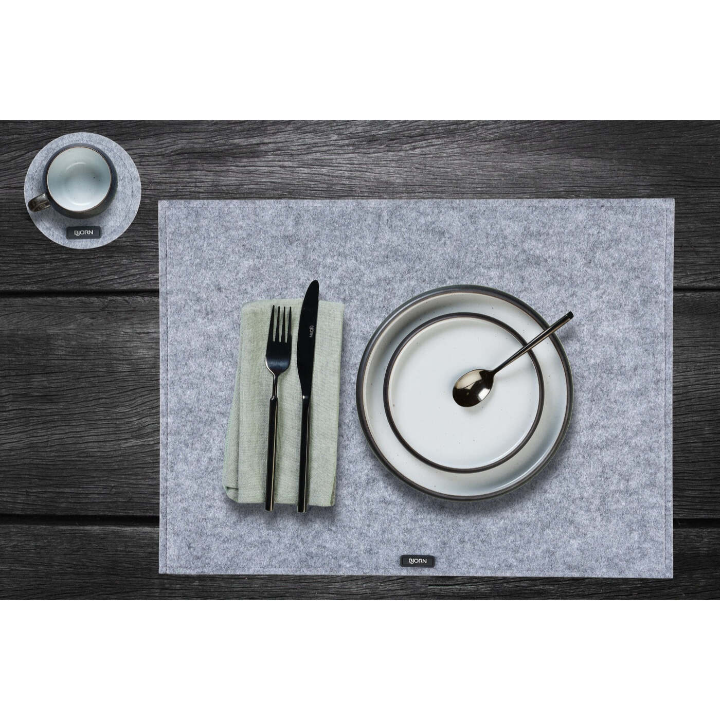 Set de table rectangulaire - 6 pièces - Feutre recyclé gris