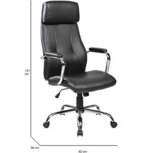 Sedia da ufficio Cairns, Poltrona presidenziale con braccioli, Sedia ergonomica da ufficio, 66x62h121/131 cm, Nero