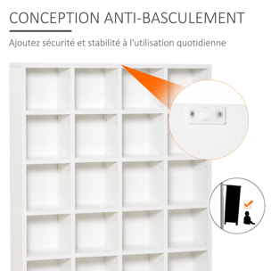 Étagère rangement CD/DVD meuble de rangement pour 480 CDs 24 compartiments réglables en hauteur 89 x 20 x 130 cm blanc