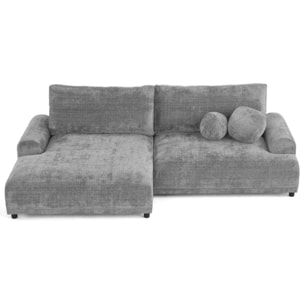 Nelly - canapé d'angle gauche 4 places convertible avec coffre en velours texturé - Gris