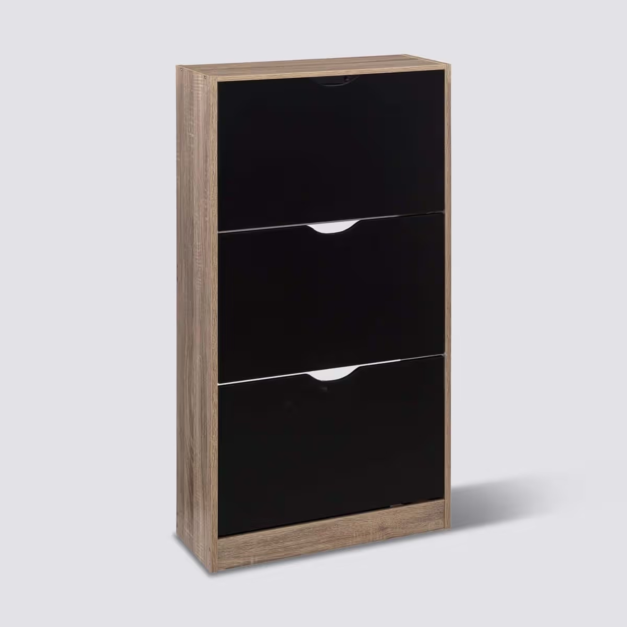 Organizador de zapatos de 3 cajones para 18 pares de madera en negro y natural