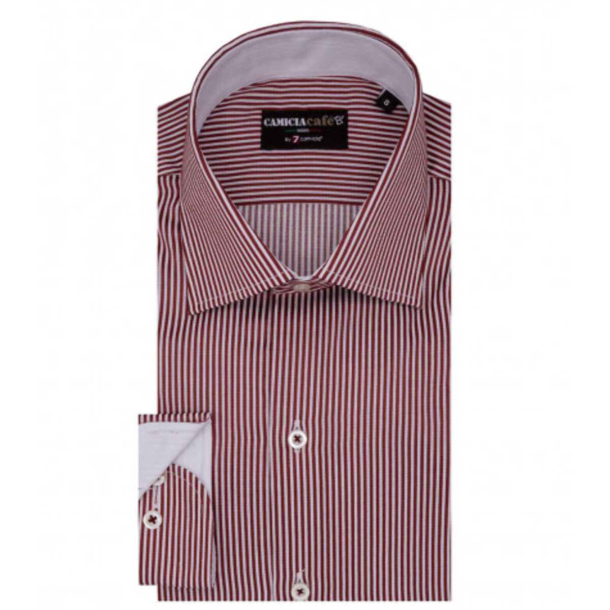 Camicia Uomo 1 Bottone Francese Slim Cotone Poliestere Rosso Bordeaux/Bianco