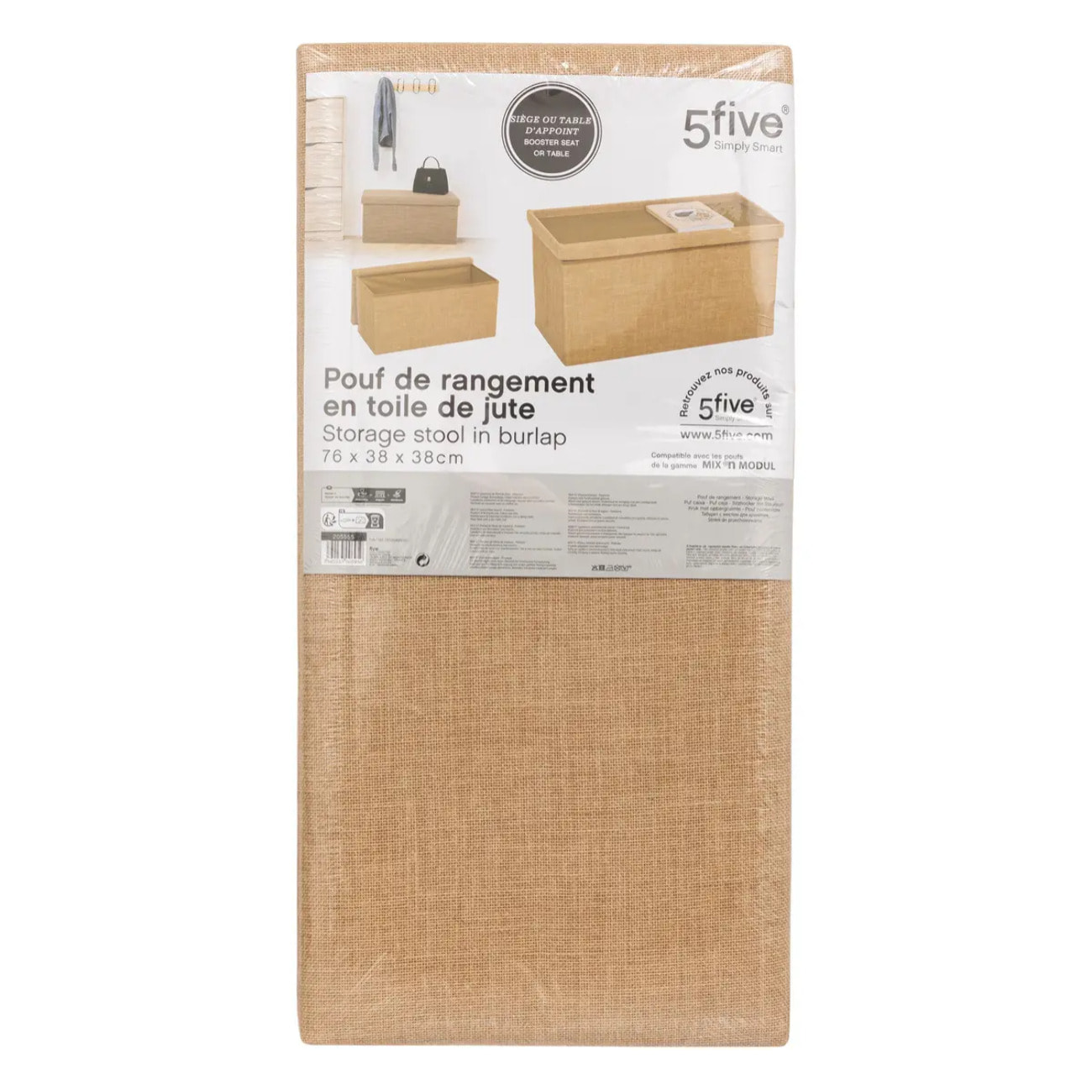 Pouf de rangement "Mix  n  Modul" en toile de jute beige 76x38cm
