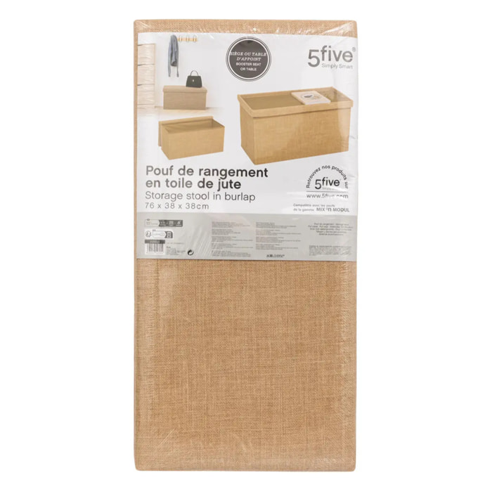 Pouf de rangement "Mix  n  Modul" en toile de jute beige 76x38cm