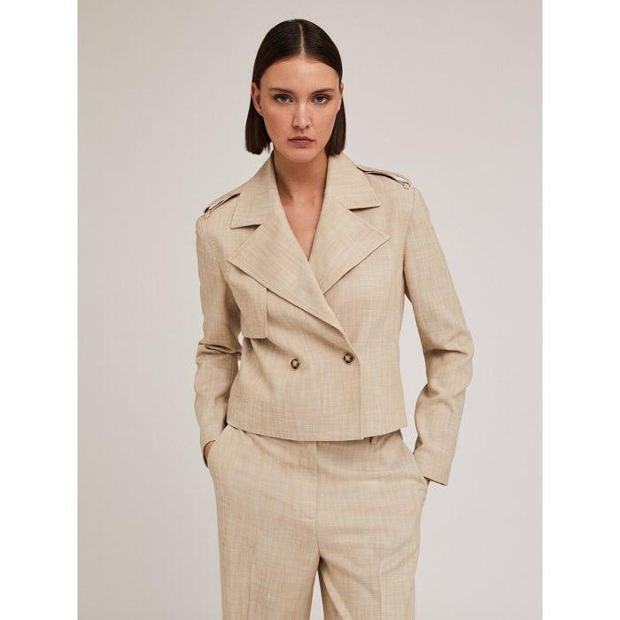Motivi - Giacca corta doppiopetto in poliviscosa - Beige