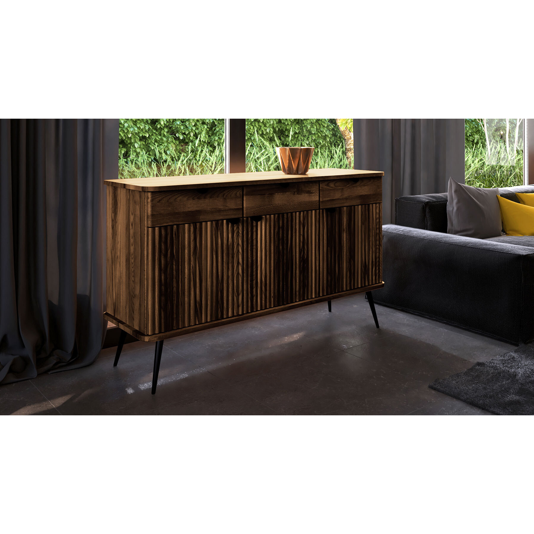 Buffet bois hêtre 3 portes amalfi 144x46cm