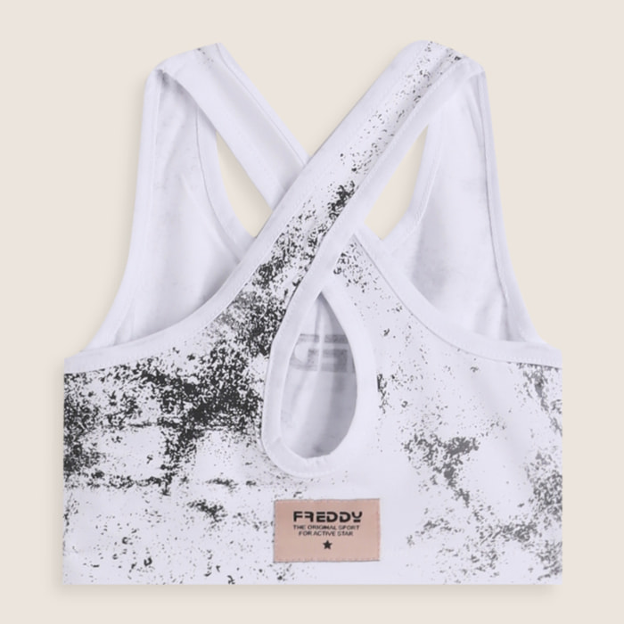Top bambina effetto spray con incrocio posteriore
