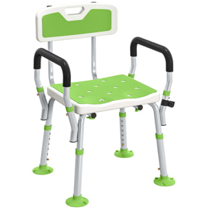Chaise de douche siège de douche ergonomique hauteur réglable pieds antidérapants charge max. 136 Kg alu HDPE blanc vert