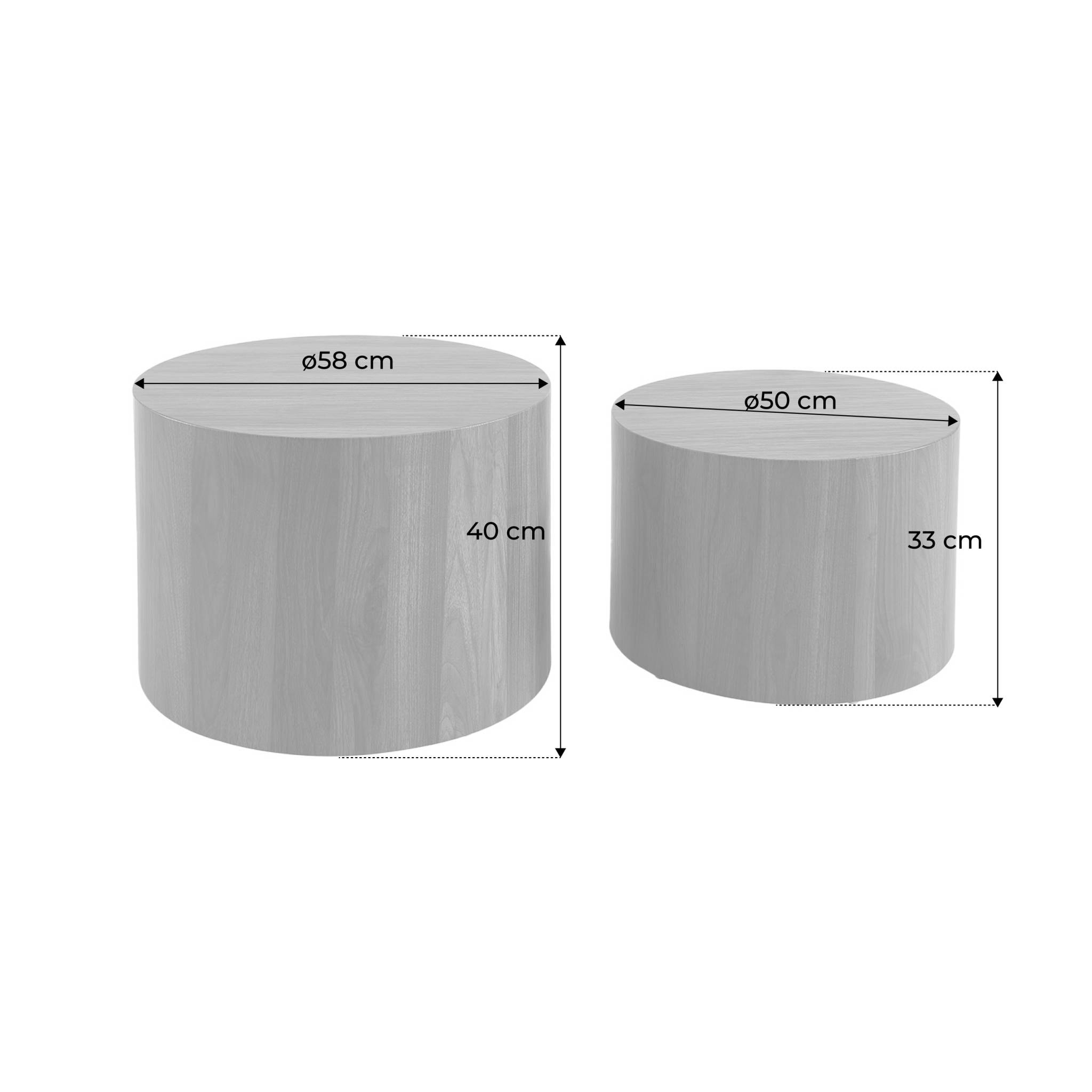 Lot de 2 tables basses rondes effet noyer. Ø58 x H 40cm / Ø50 x H 33cm SYLVA