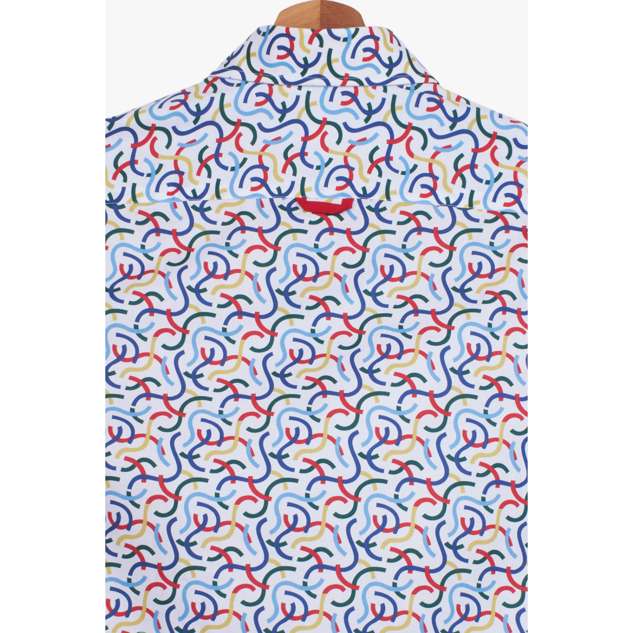 Camicia Uomo 1 Bottoni Button Down Slim Popeline Stampato Bianco e Rosso