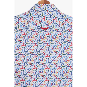 Camicia Uomo 1 Bottoni Button Down Slim Popeline Stampato Bianco e Rosso