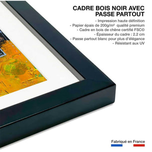 Affiche abstraite jaune et profondeur abyssale Affiche + cadre en bois - Noir