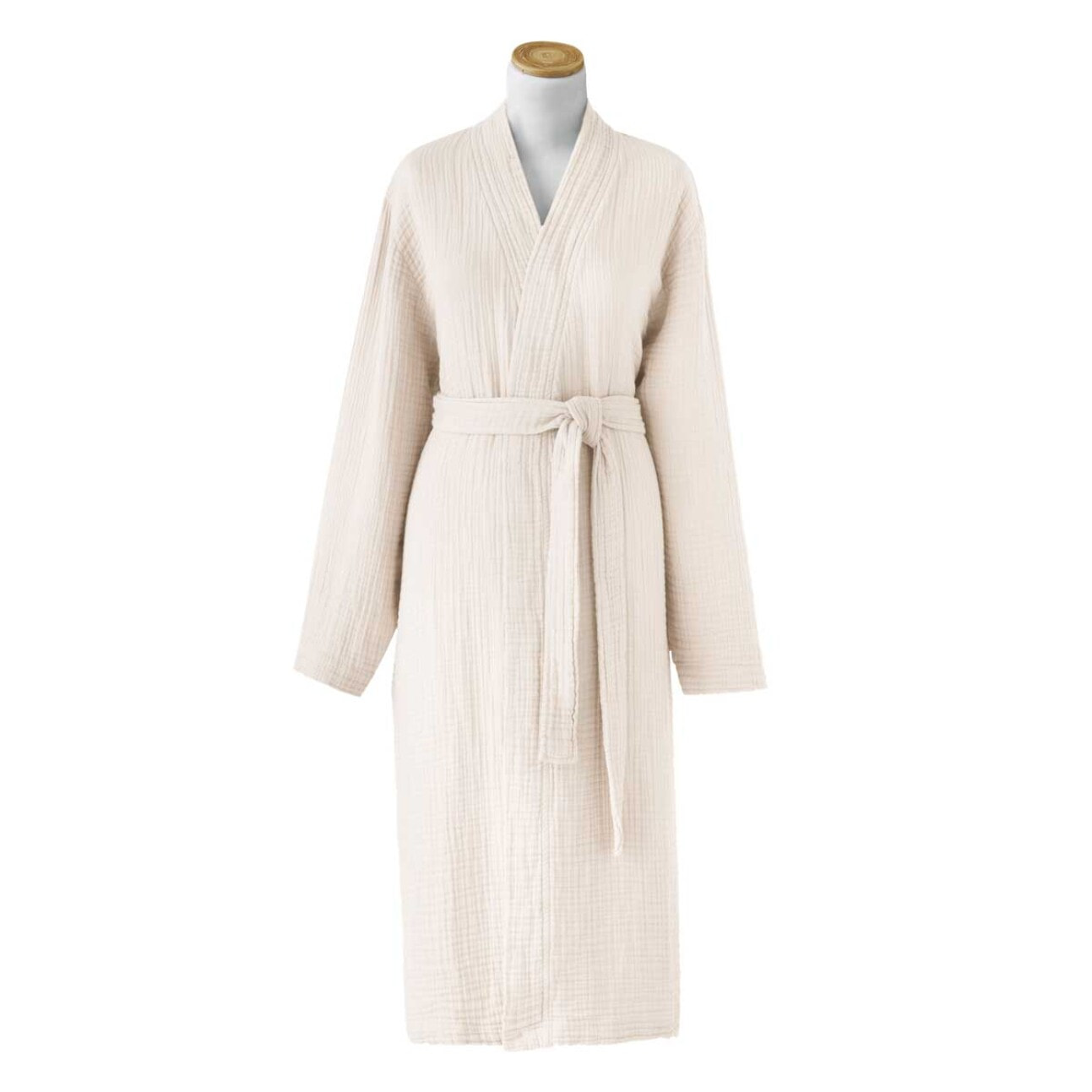 Peignoir uni en gaze de coton, BONHEUR, Beige coquillage