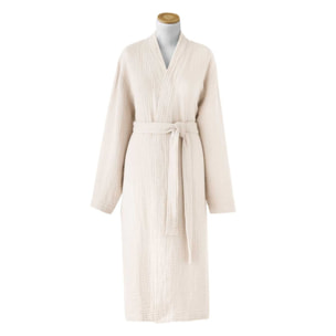 Peignoir uni en gaze de coton, BONHEUR, Beige coquillage