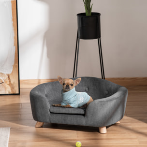 Canapé chien lit pour chien design scandinave coussin moelleux amovible pieds bois massif dim. 70L x 47l x 30H cm peluche courte polyester gris