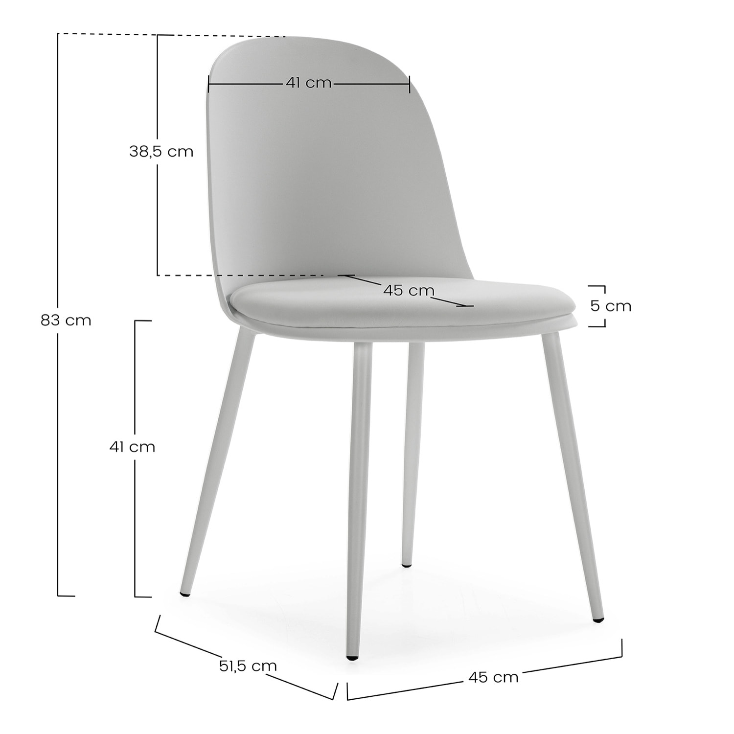 Juego de mesa 80x80 cm y 4 sillas de comedor Kana