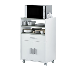 Carrello Scottsdale, Mobile ausiliare per cucina con ruote, Armadio multiuso con 2 ante e 1 ripiano, cm 59x40h92, Bianco