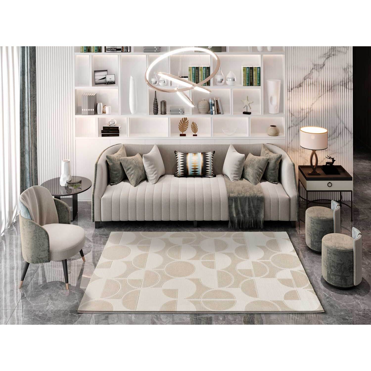 FLORA Alfombra geométrica con relieve en tonos blanco y beige, varias medidas disponibles