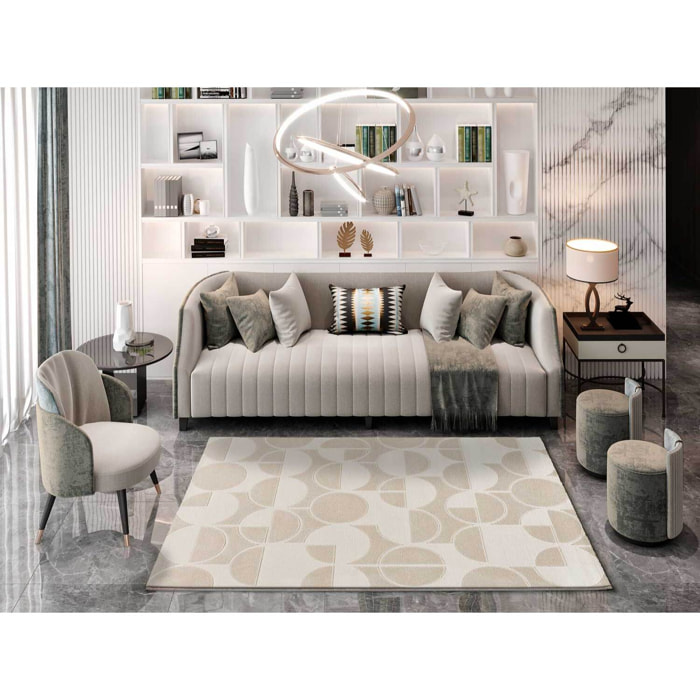 FLORA Alfombra geométrica con relieve en tonos blanco y beige, varias medidas disponibles