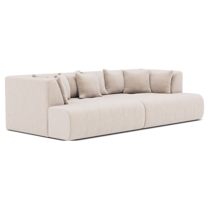 Onyx - canapé droit 4 places avec double méridienne - assise profonde - en velours côtelé - Beige