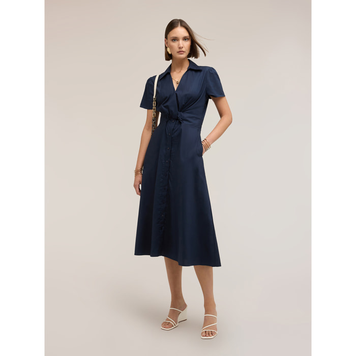 Motivi - Vestido camisero midi en popelina - Azul