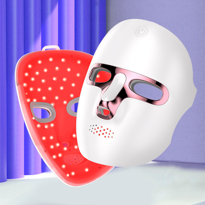 Maschera facciale wireless con trattamento di luminoterapia a 7 colori.