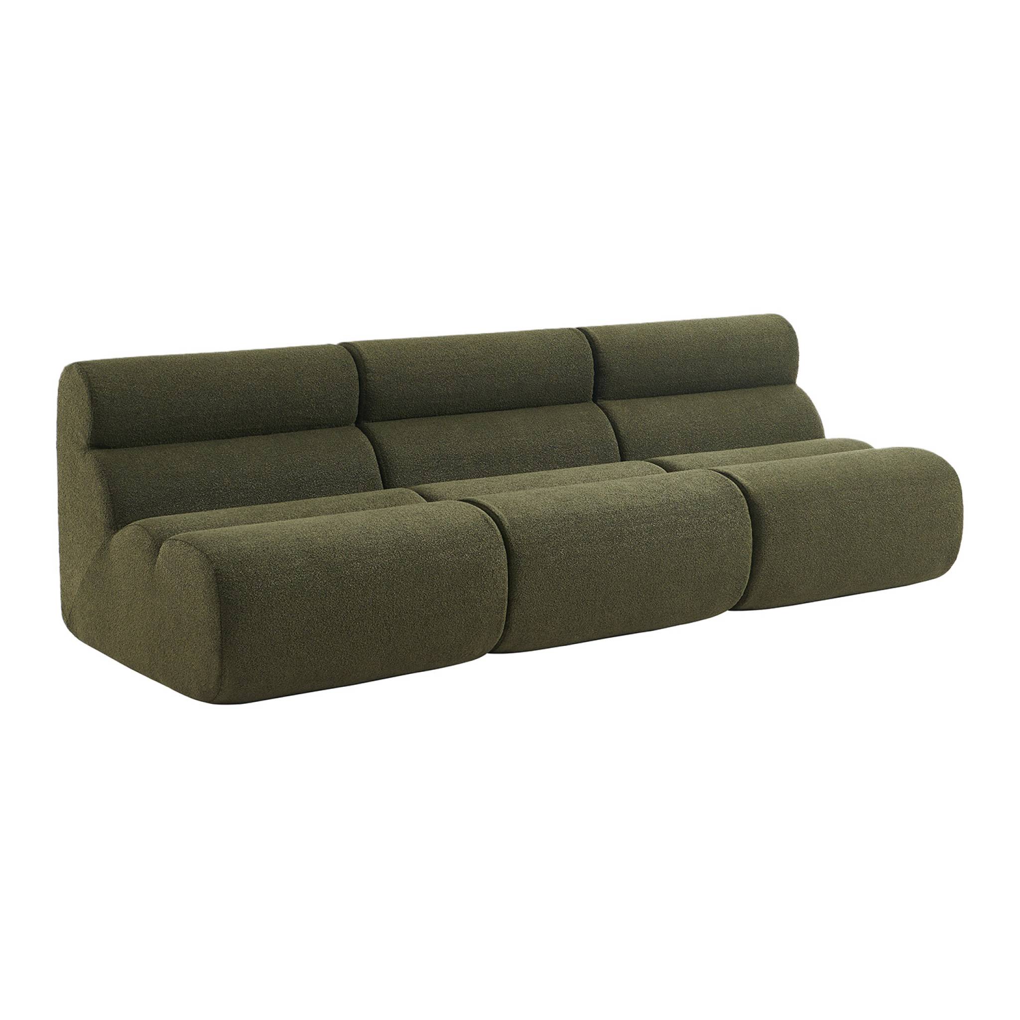 Lot de 3 chauffeuses bouclette texturée kaki 1 place - L 81 x P 99 x H 81cm - Nova