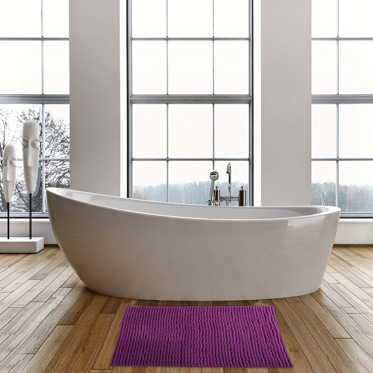 Alfombra de baño MSV "Chenille" de microfibra en color morado 60 x 90 cm