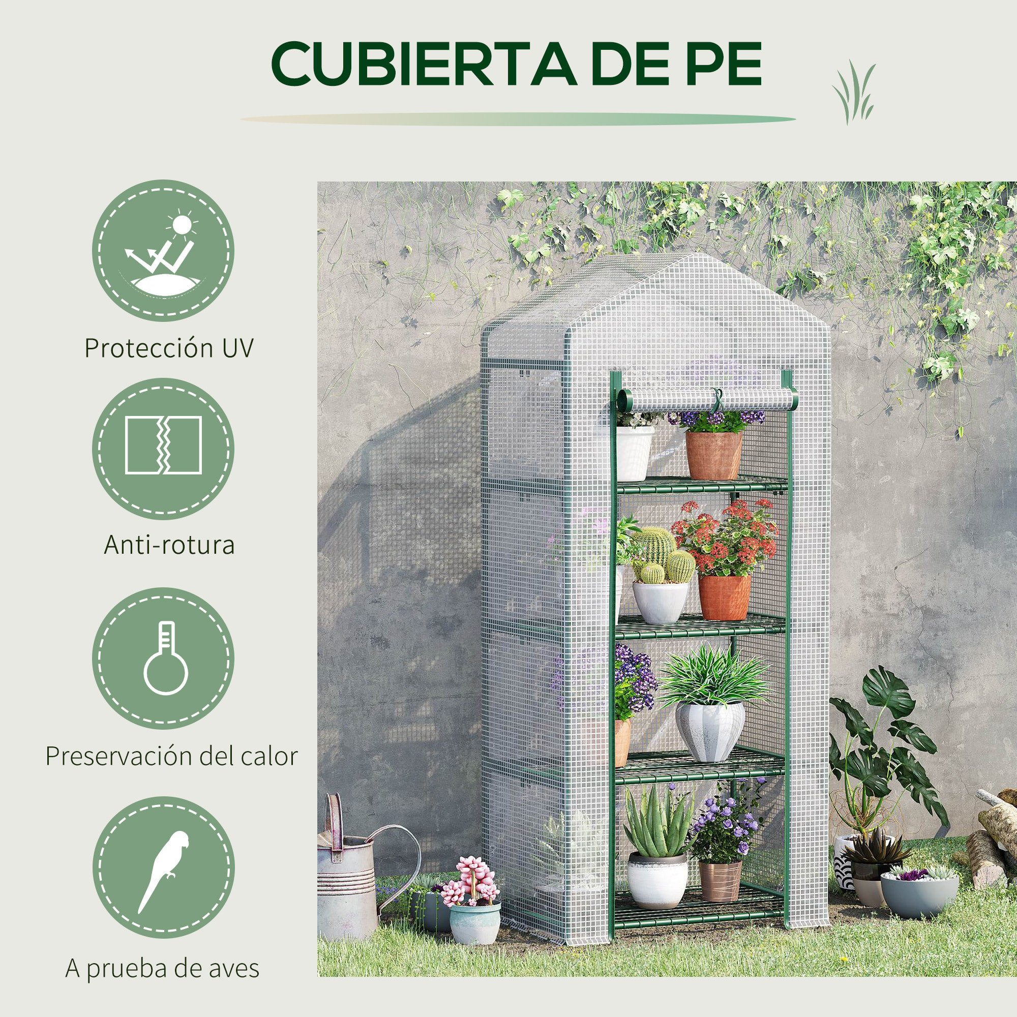 Invernadero de Jardín con 4 Estantes y Cubierta de PE Cultivo de Plantas Blanco