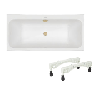 Baignoire droite 150 x 70 VILLEROY & BOCH Architectura + Pieds + Vidage de baignoire WIRQUIN doré