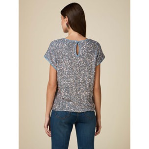 Oltre - Blusa full paillettes - Azzurro