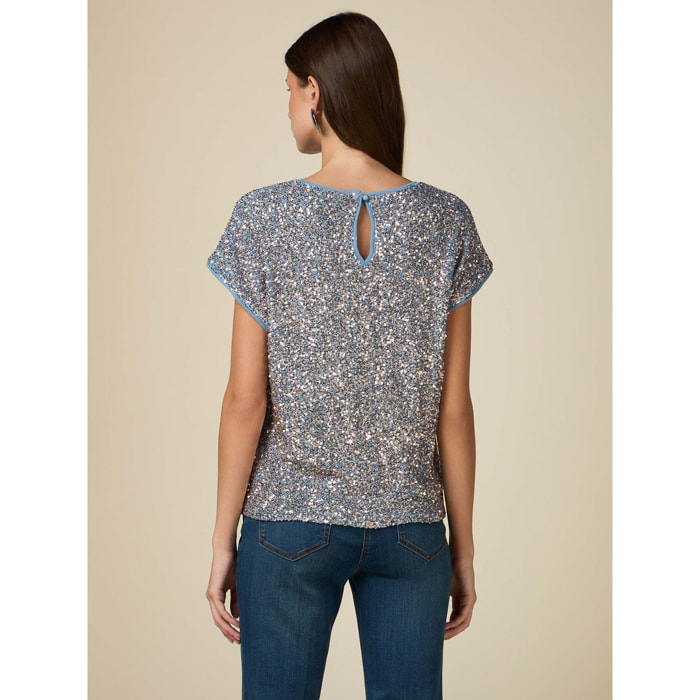 Oltre - Blusa full paillettes - Azzurro