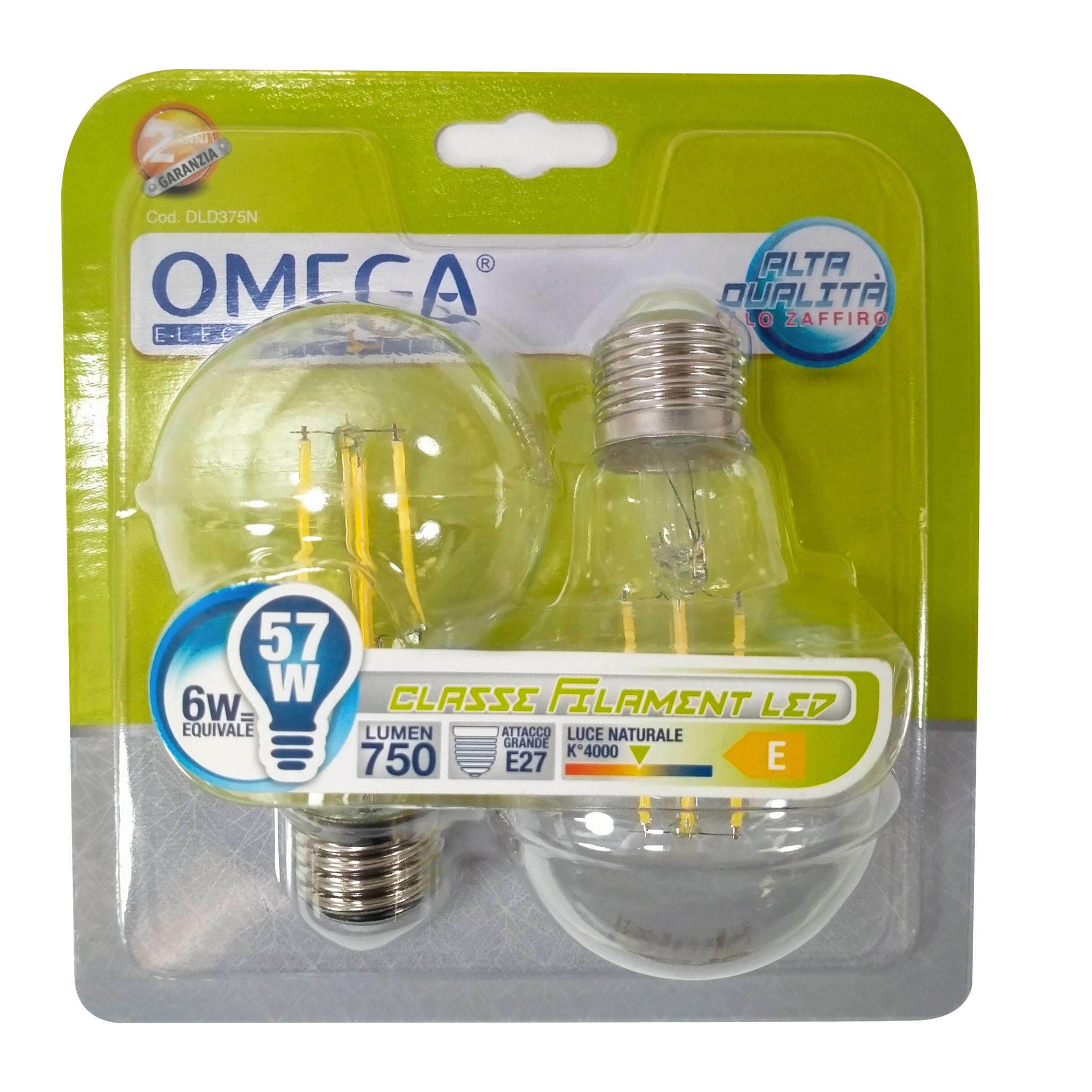 OMEGA Set 6 pezzi filament led goccia a60 6w 720lm 4000k e27