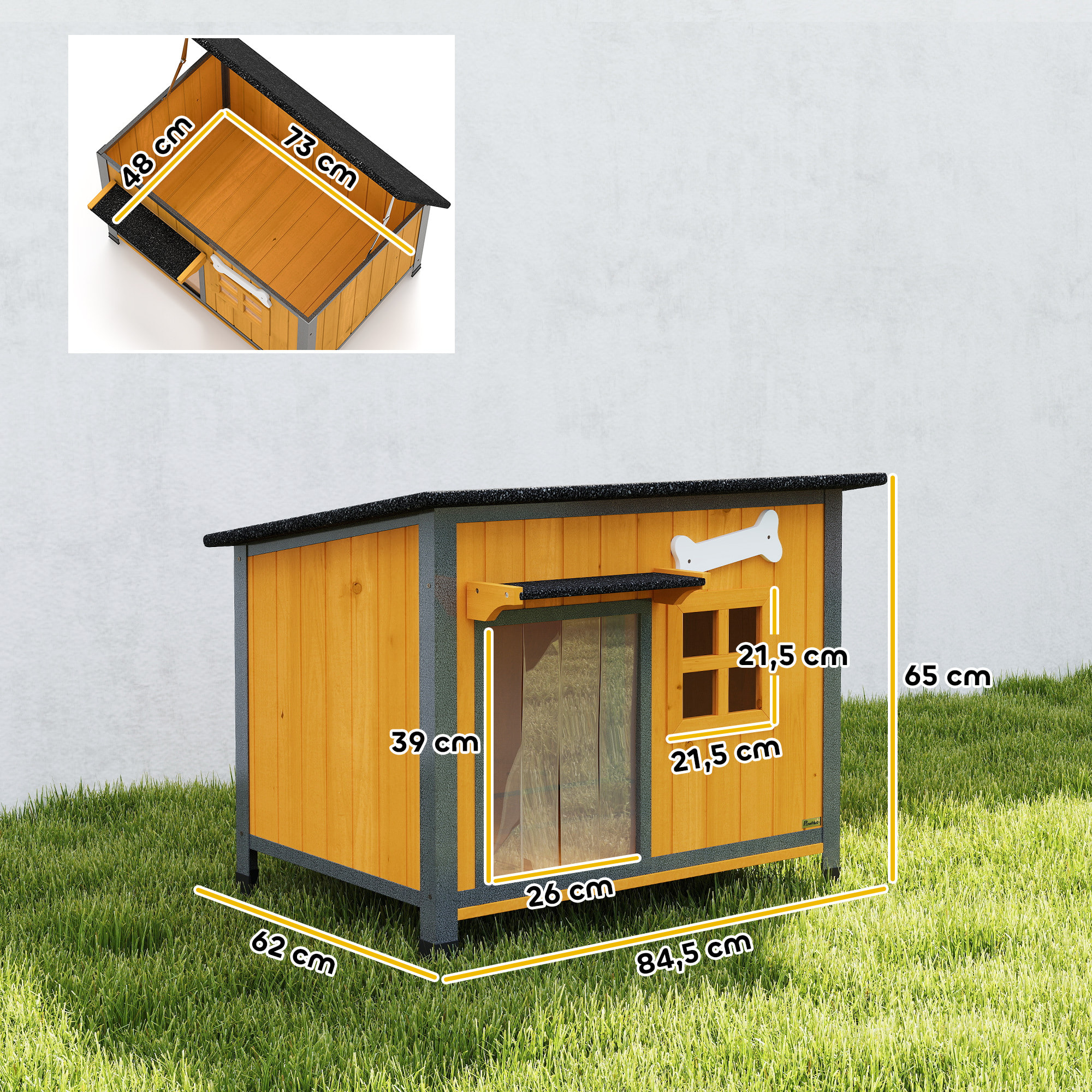Niche pour chien acier bois pré-huilé design maisonnette toit ouvrant