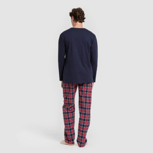 Pigiama da uomo in flanella, motivo a quadri blu navy tuc