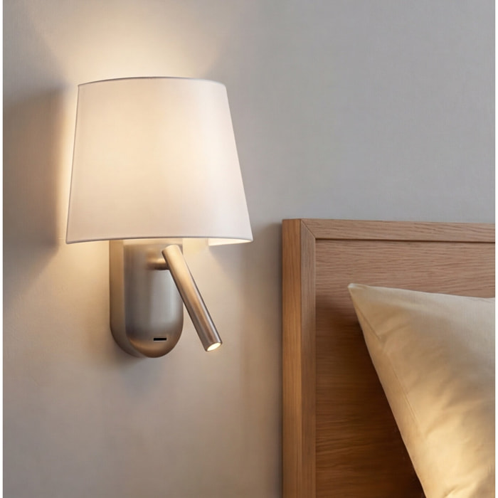 LEDS C4 SCREEN | Aplique Interior para iluminar frontalmente | LED Blanco Cálido | Para Bombilla E27 | Color blanco y Niquel Satinado