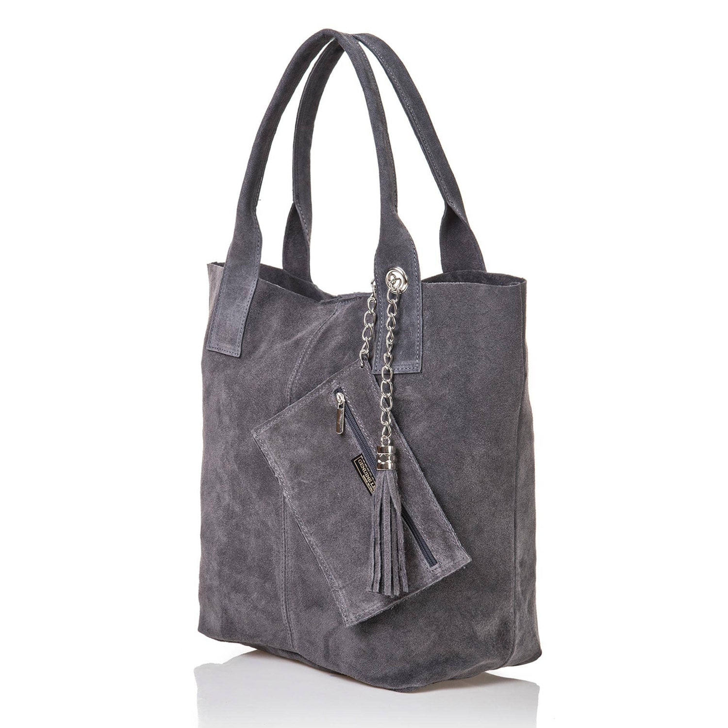 Borsa Donna in vera pelle Made in Italy colore Grigio dimensioni cm 40x35x15