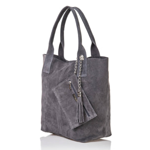Borsa Donna in vera pelle Made in Italy colore Grigio dimensioni cm 40x35x15