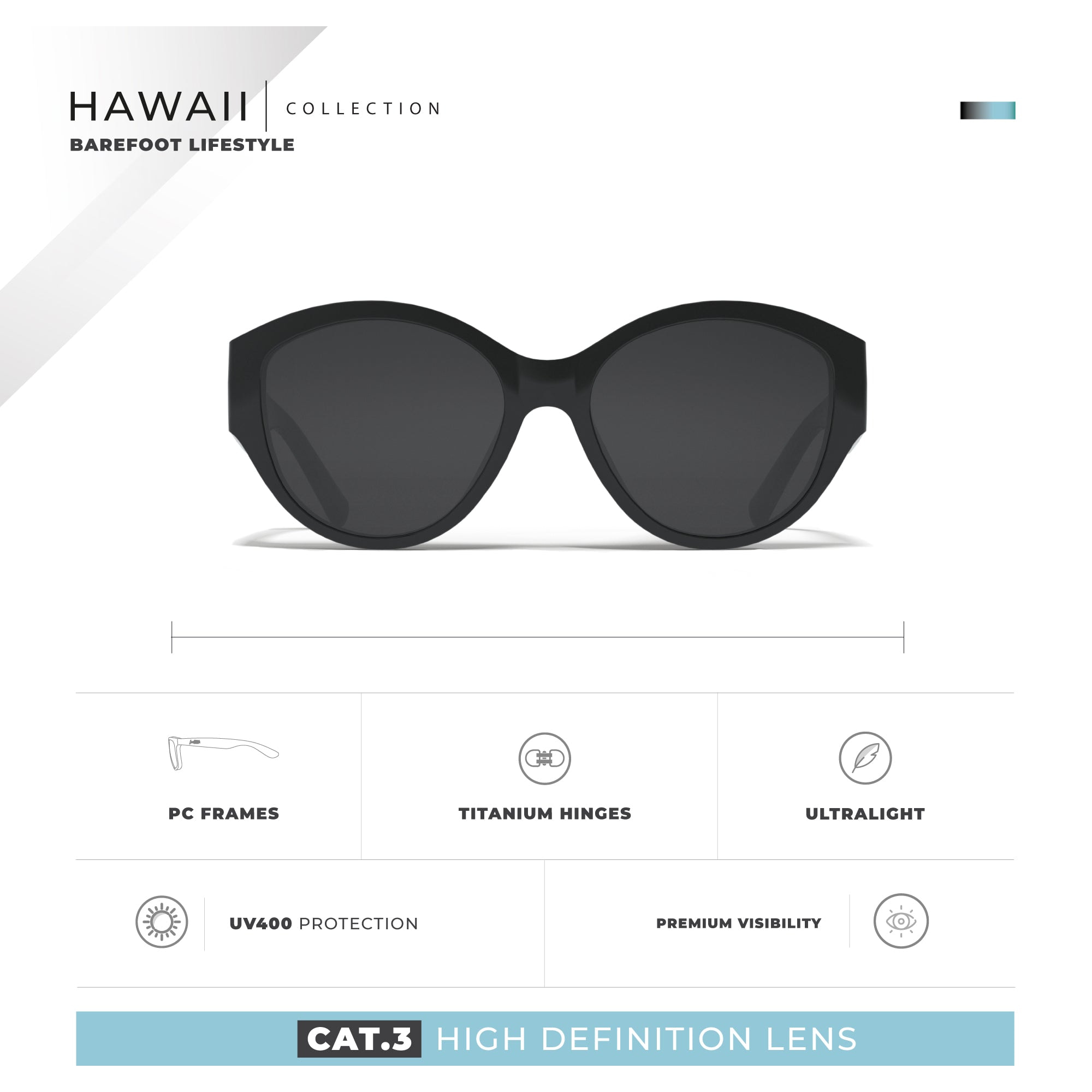 Gafas de Sol Hawaii Negro Hanukeii para hombre y mujer