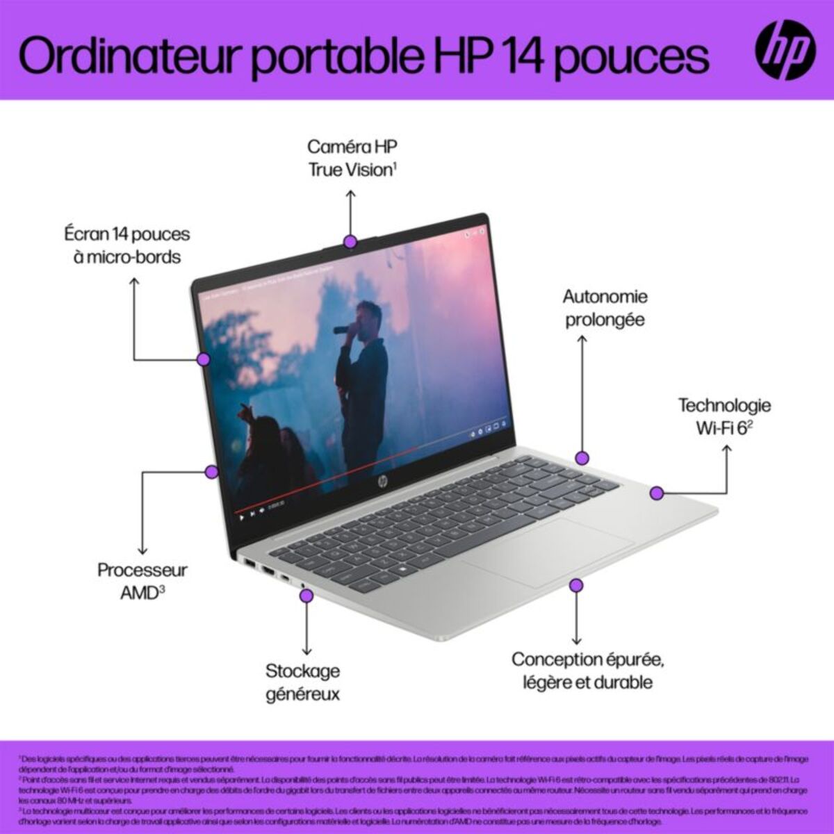 Ordinateur portable HP 14-em0042nf 14" AMD Ryzen 5 7520U 16 Go RAM DDR4 SSD 512 Go
