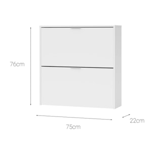 Scarpiera Louisville, Armadio portascarpe a 2 ante a ribalta, Scarpiera bassa da ingresso, Mobile basso, cm 75x22h76, Bianco