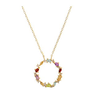 Collana in Argento 925 placcato Oro Giallo 18Kt con Pendente ad Anello in Pietre Naturali Sfaccettate