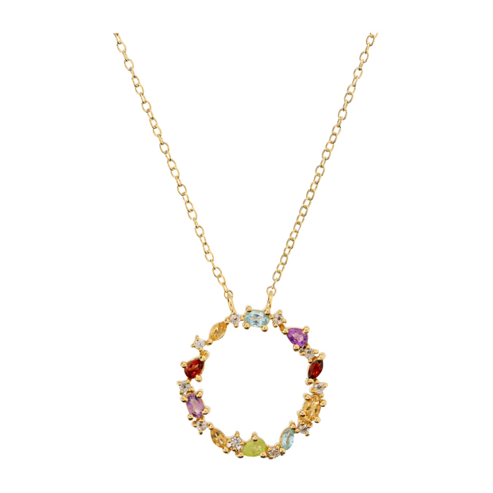 Collana in Argento 925 placcato Oro Giallo 18Kt con Pendente ad Anello in Pietre Naturali Sfaccettate