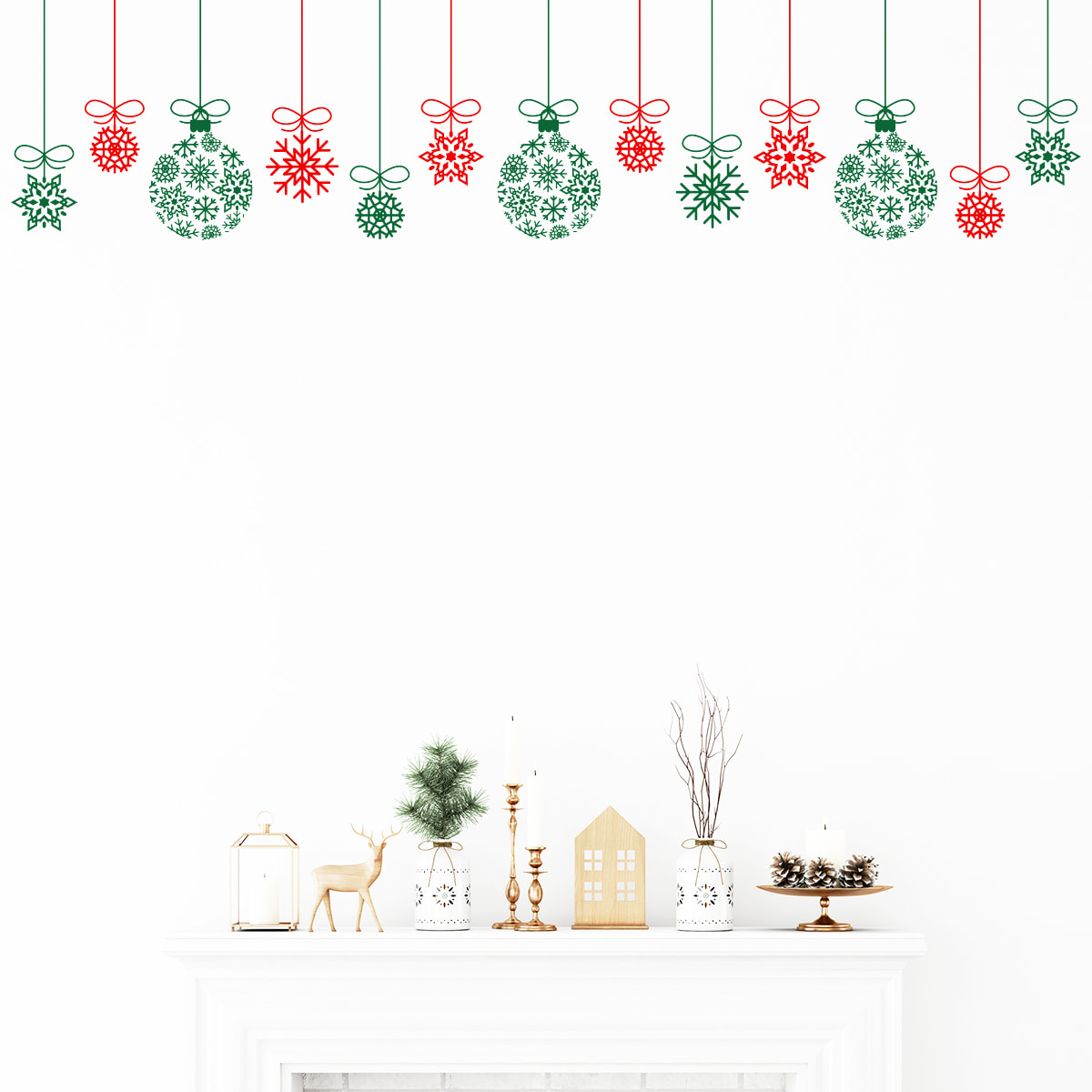 Sticker Noël guirlande boule de noël rouge et vert - Autocollants stickers adhésifs noël - décoration fêtes