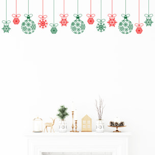 Sticker Noël guirlande boule de noël rouge et vert - Autocollants stickers adhésifs noël - décoration fêtes
